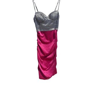 Vintage Rubber Ducky Productions Y2K Striped & Hot Pink Draped Dress XS/S Polyes